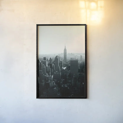 Empire Blue Gray by Aledanda. shown as a paper print in a black flame. Available as a archival giclee rolled canvas, fine art paper, or poster print. SKU 79231h.