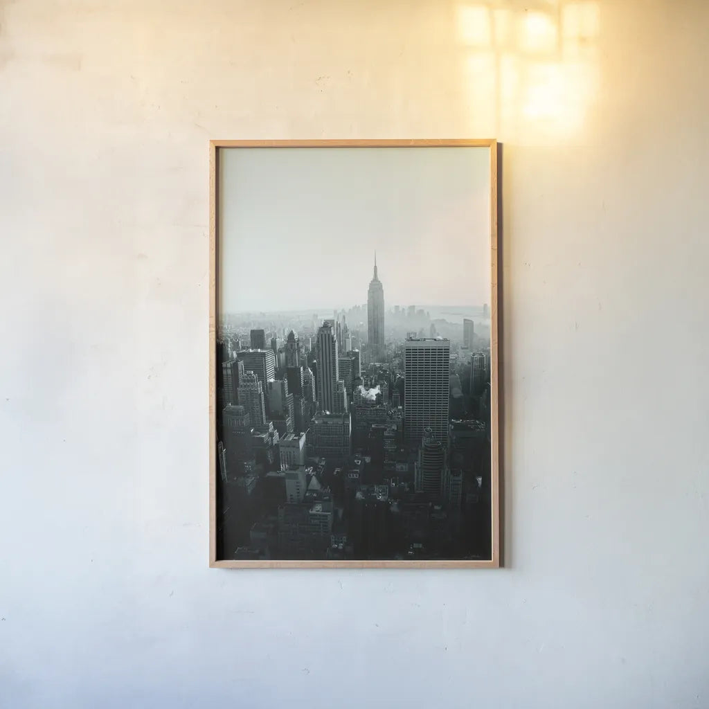 Empire Blue Gray by Aledanda. shown as a paper print in a natural frame. Available as a archival giclee rolled canvas, fine art paper, or poster print. SKU 79231h.