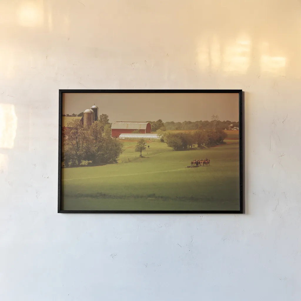 Fall Farm by Aledanda. shown as a paper print in a black flame. Available as a archival giclee rolled canvas, fine art paper, or poster print. SKU 38288i.