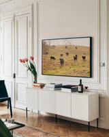 Fall Field I by Aledanda. shown as a framed stretched canvas in a living room above a console. Available as a archival giclee rolled canvas, fine art paper, or poster print. SKU 38283i.