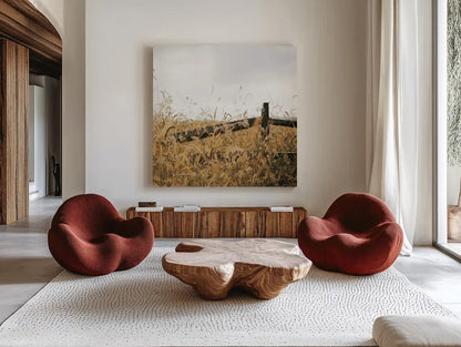 Fencerow Light Crop by Aledanda. Shown as extra-large giant wall art in a modern living room. Available as an archival giclee rolled canvas, fine art paper, or poster print. SKU 67366a.