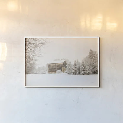 First Snow by Aledanda. shown as a paper print in a white frame. Available as a archival giclee rolled canvas, fine art paper, or poster print. SKU 38290i.