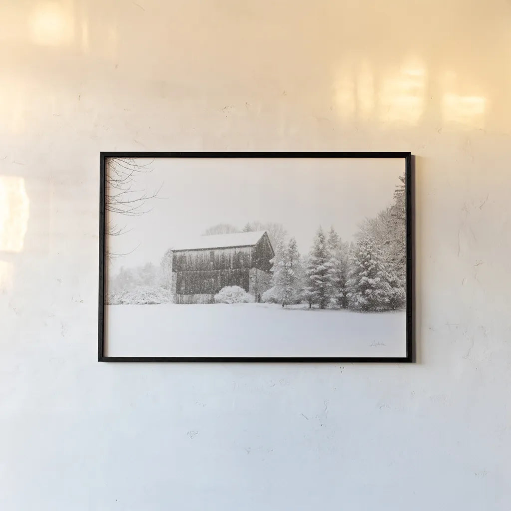 First Snow BW Crop by Aledanda. shown as a paper print in a black flame. Available as a archival giclee rolled canvas, fine art paper, or poster print. SKU 60966i.