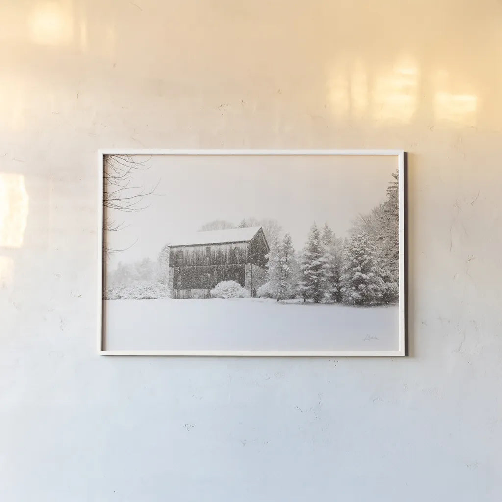 First Snow BW Crop by Aledanda. shown as a paper print in a white frame. Available as a archival giclee rolled canvas, fine art paper, or poster print. SKU 60966i.