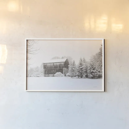 First Snow BW Crop by Aledanda. shown as a paper print in a white frame. Available as a archival giclee rolled canvas, fine art paper, or poster print. SKU 60966i.