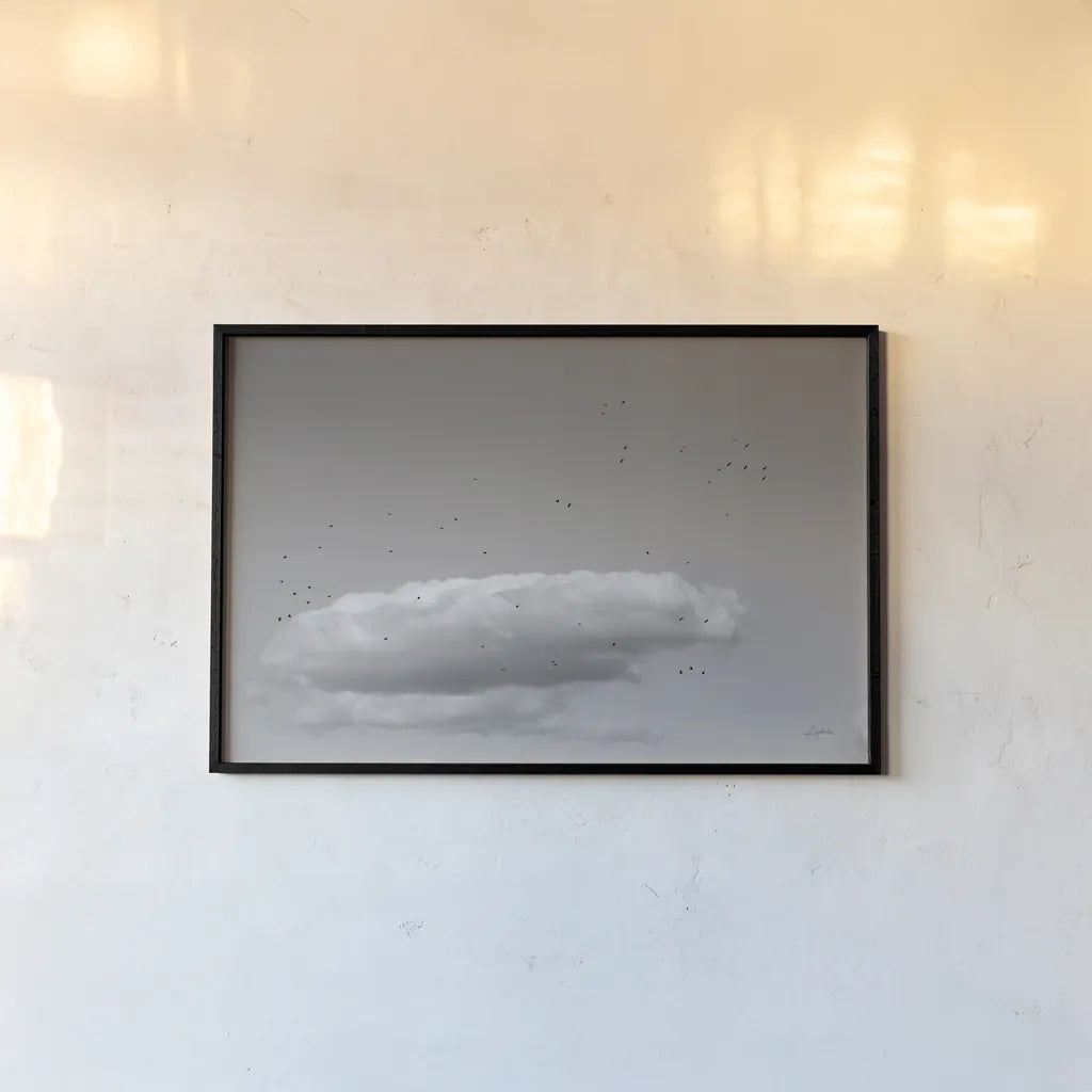 Flock in Flight by Aledanda. shown as a paper print in a black flame. Available as a archival giclee rolled canvas, fine art paper, or poster print. SKU 75861i.