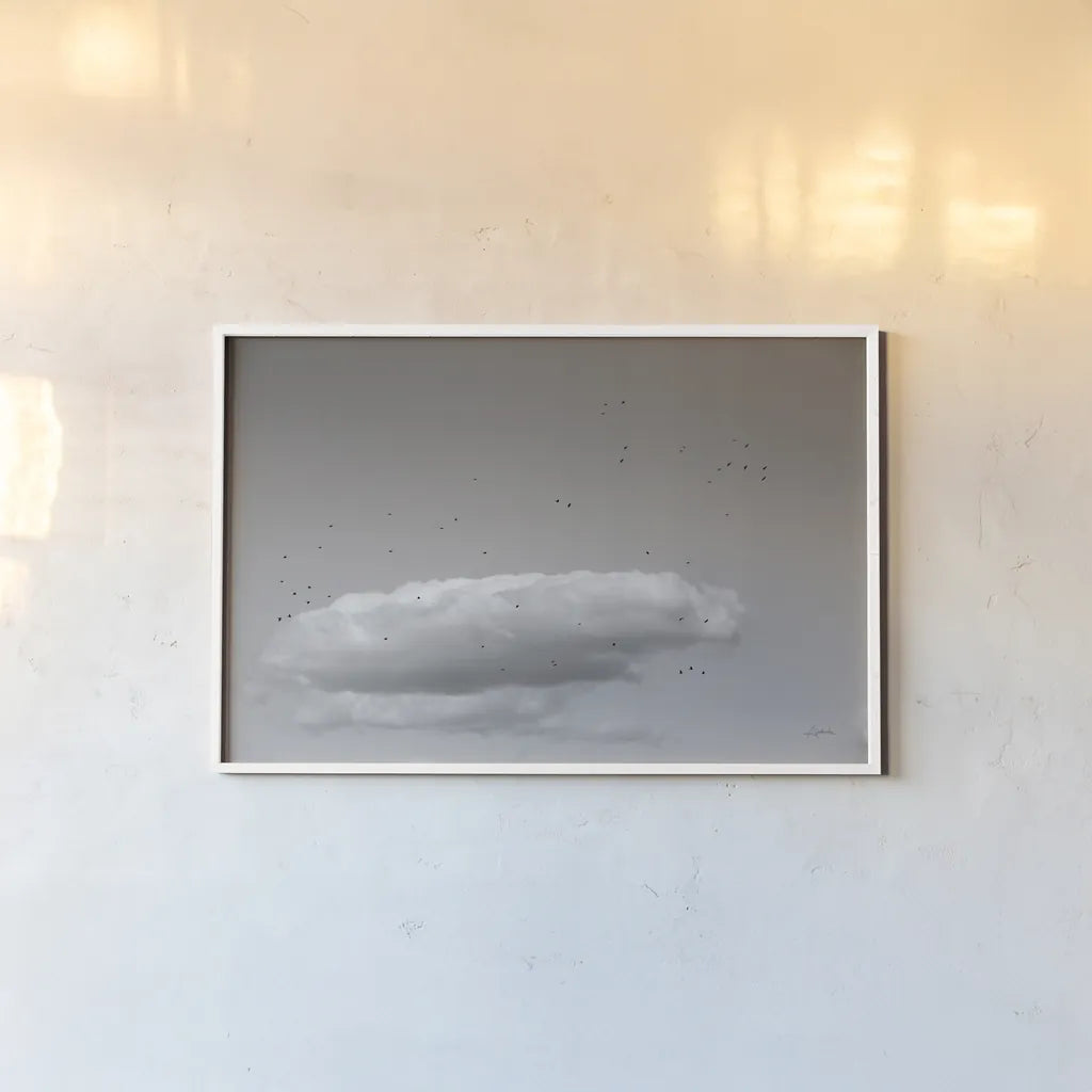 Flock in Flight by Aledanda. shown as a paper print in a white frame. Available as a archival giclee rolled canvas, fine art paper, or poster print. SKU 75861i.