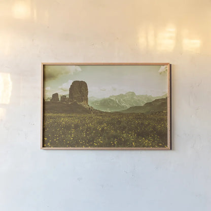 Floral Fields by Aledanda. shown as a paper print in a natural frame. Available as a archival giclee rolled canvas, fine art paper, or poster print. SKU 63227i.