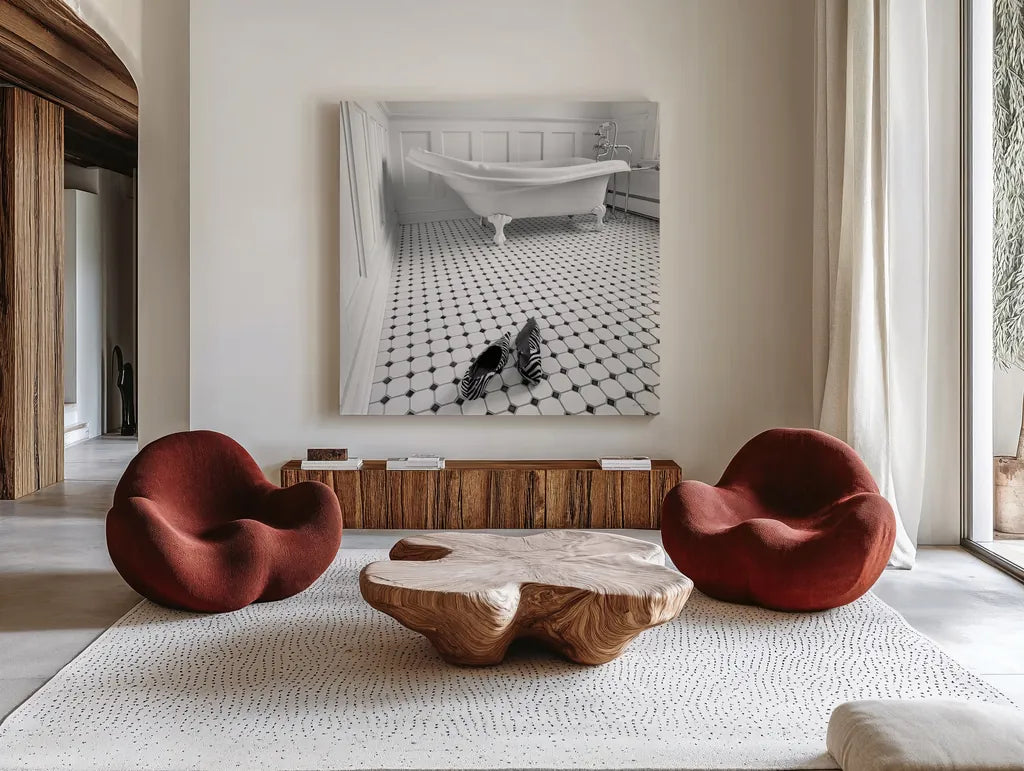 From Here to There by Aledanda. Shown as extra-large giant wall art in a modern living room. Available as an archival giclee rolled canvas, fine art paper, or poster print. SKU 10099a.