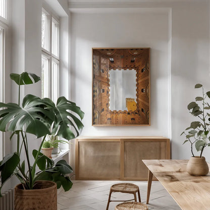 From the Courtyard by Aledanda. shown as a print in a natural wood frame in a dining room. Available as a archival giclee rolled canvas, fine art paper, or poster print. SKU 71237h.