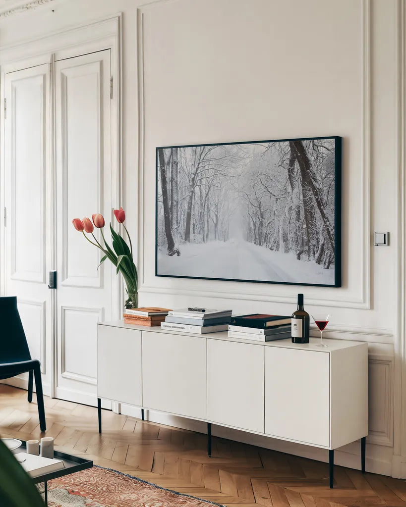 Going Home by Aledanda. shown as a framed stretched canvas in a living room above a console. Available as a archival giclee rolled canvas, fine art paper, or poster print. SKU 60994i.