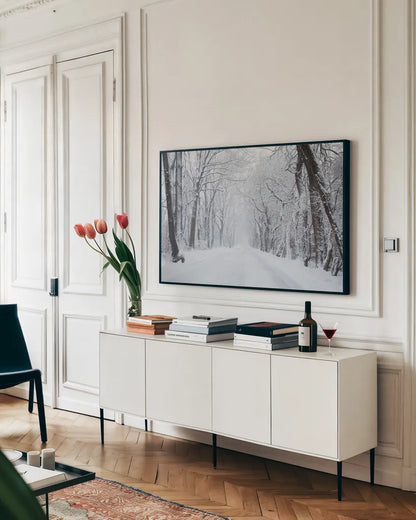 Going Home by Aledanda. shown as a framed stretched canvas in a living room above a console. Available as a archival giclee rolled canvas, fine art paper, or poster print. SKU 60994i.