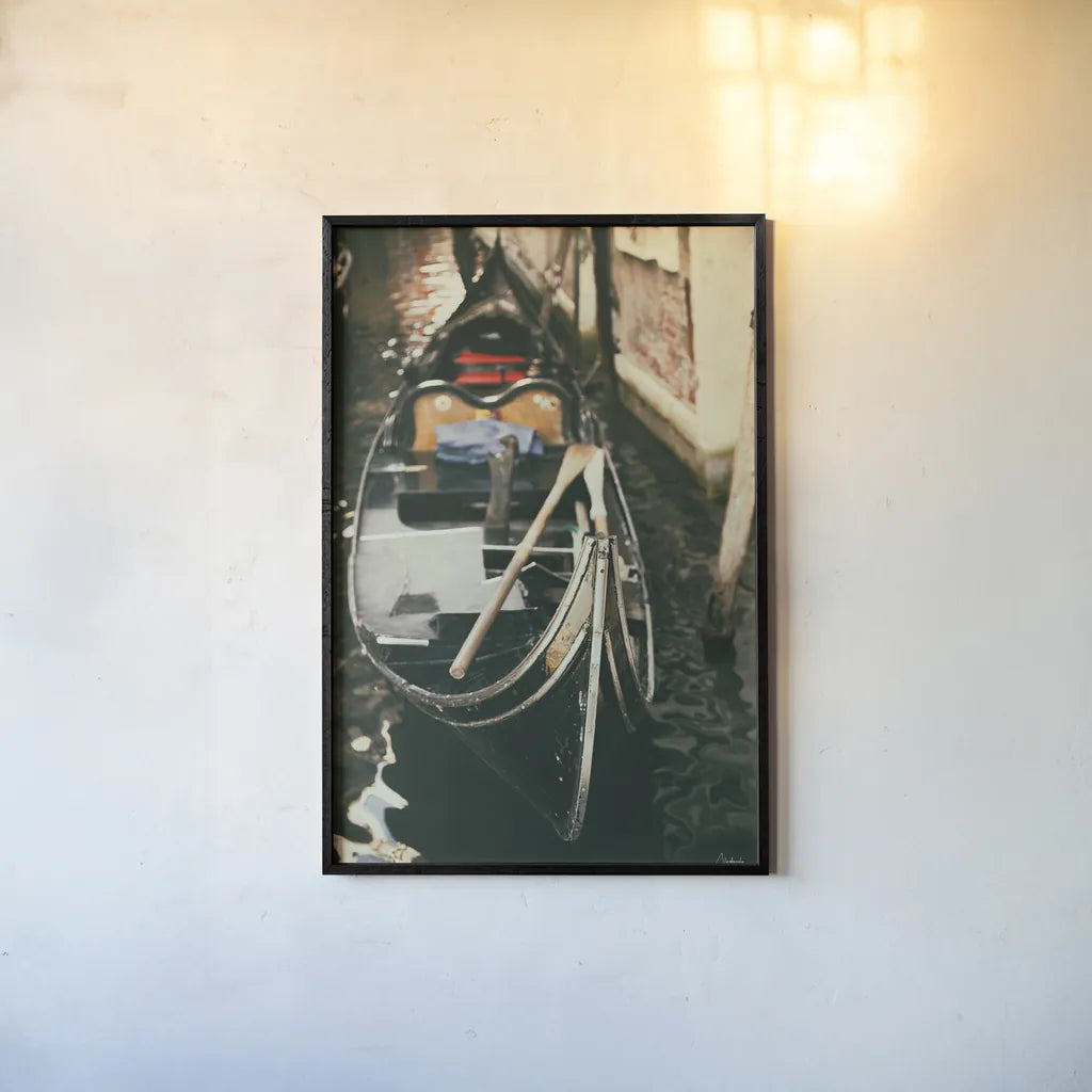 Gondola Detail by Aledanda. shown as a paper print in a black flame. Available as a archival giclee rolled canvas, fine art paper, or poster print. SKU 81694h.