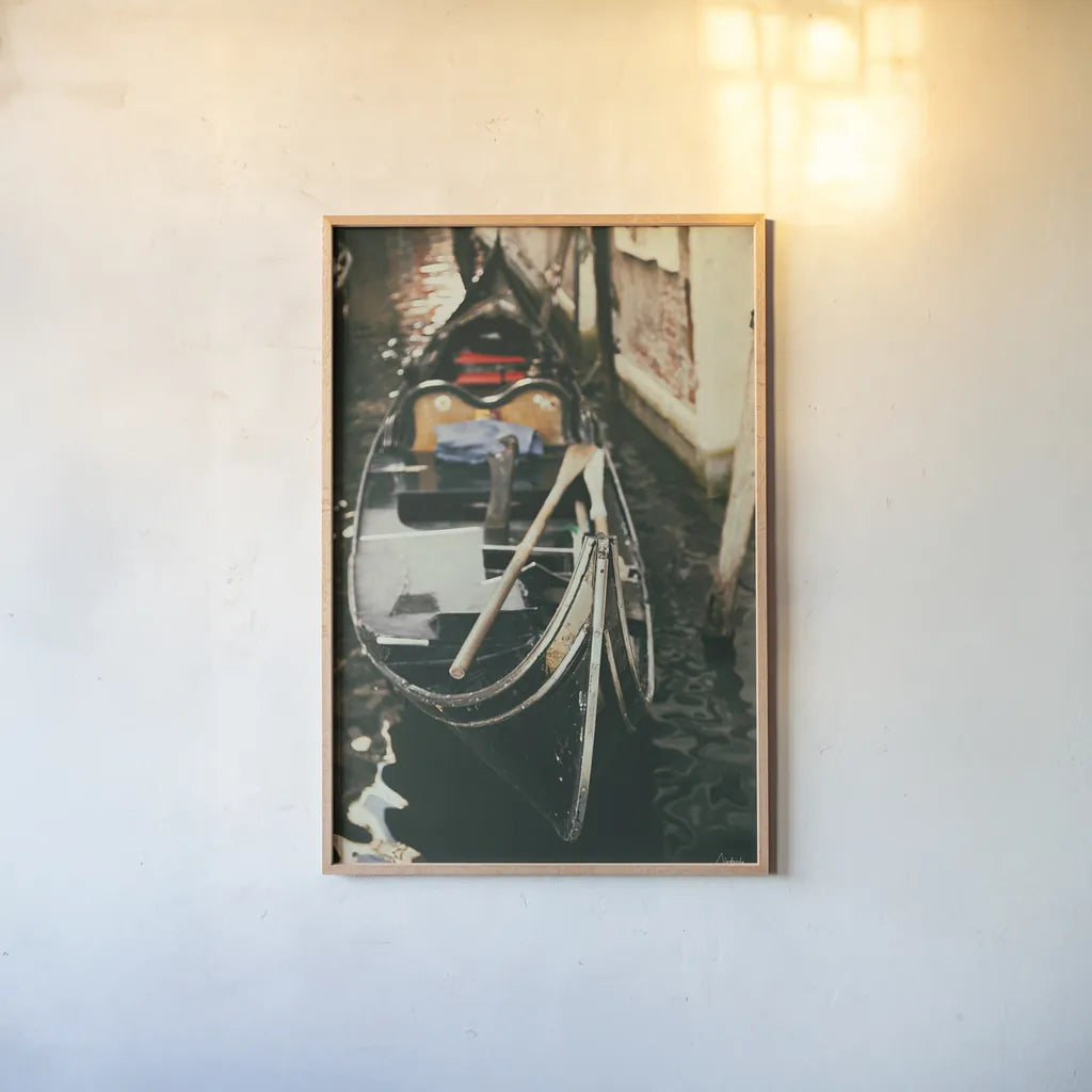 Gondola Detail by Aledanda. shown as a paper print in a natural frame. Available as a archival giclee rolled canvas, fine art paper, or poster print. SKU 81694h.
