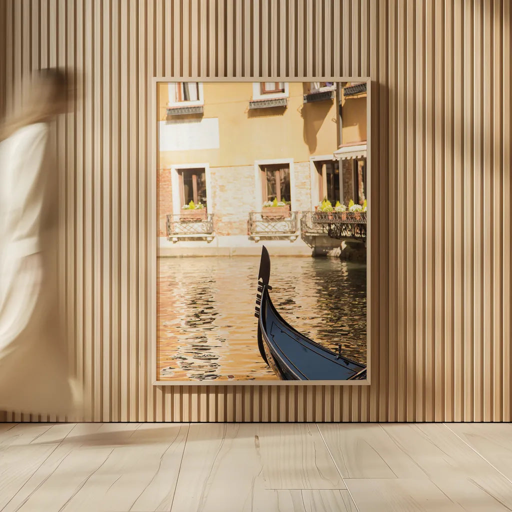 Gondola Reflections by Aledanda. shown as over sized large wall art. Available as an archival giclee rolled canvas, fine art paper, or poster print. SKU 81695h.