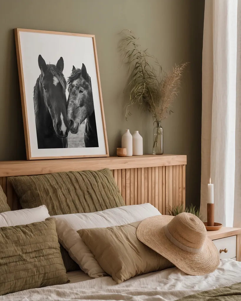 Good Friends Mane by Aledanda. shown as a paper print in a natural frame. Available as a archival giclee rolled canvas, fine art paper, or poster print. SKU 71287h.