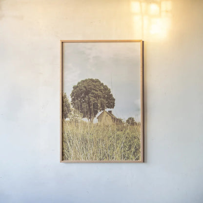 Grass and Sky Light by Aledanda. shown as a paper print in a natural frame. Available as a archival giclee rolled canvas, fine art paper, or poster print. SKU 71600h.