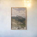 Grassy Mountain Slopes by Aledanda. shown as a paper print in a natural frame. Available as a archival giclee rolled canvas, fine art paper, or poster print. SKU 63230h.