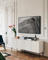 Horse Hair by Aledanda. shown as a framed stretched canvas in a living room above a console. Available as a archival giclee rolled canvas, fine art paper, or poster print. SKU 55299i.