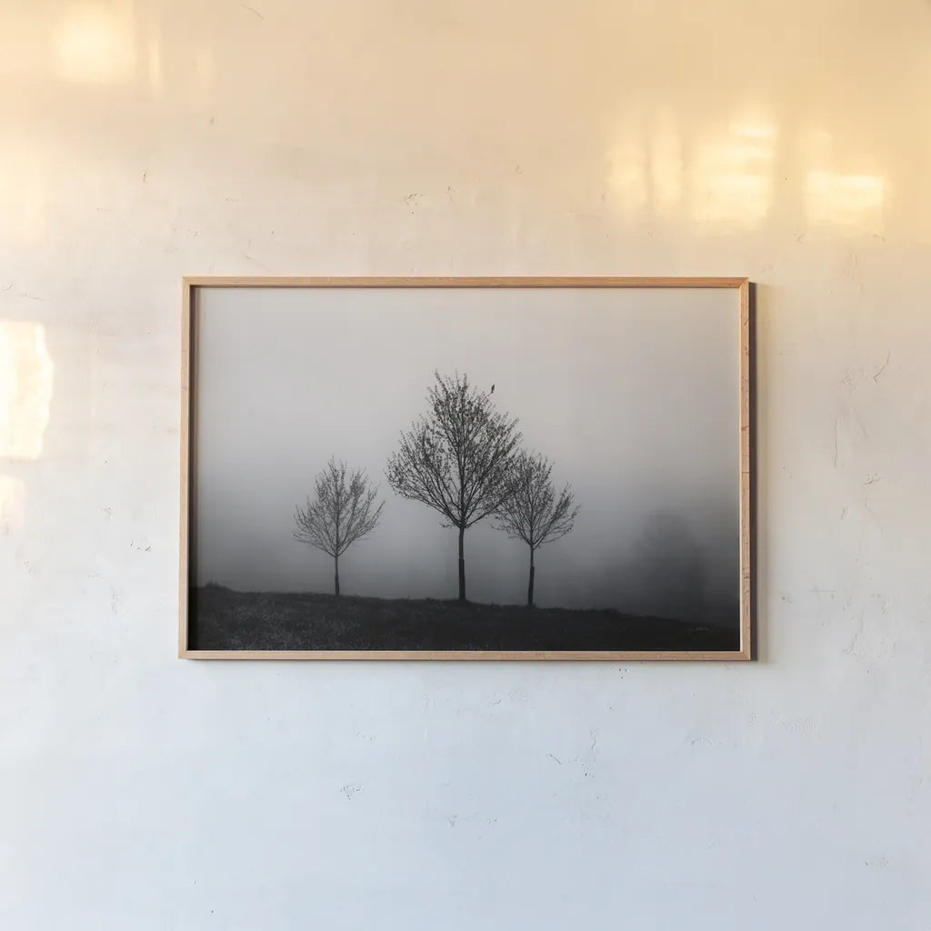 In the Fog by Aledanda. shown as a paper print in a natural frame. Available as a archival giclee rolled canvas, fine art paper, or poster print. SKU 38324i.