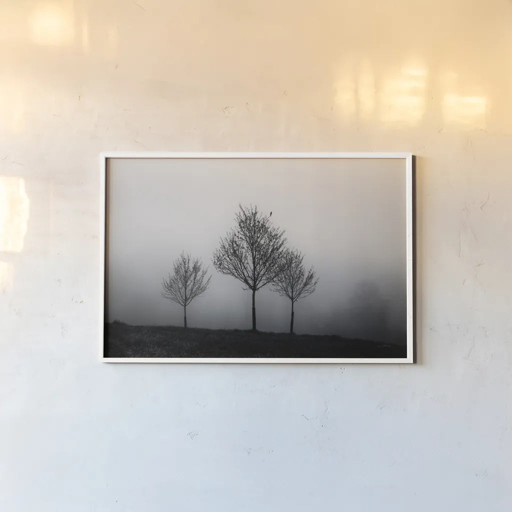 In the Fog by Aledanda. shown as a paper print in a white frame. Available as a archival giclee rolled canvas, fine art paper, or poster print. SKU 38324i.