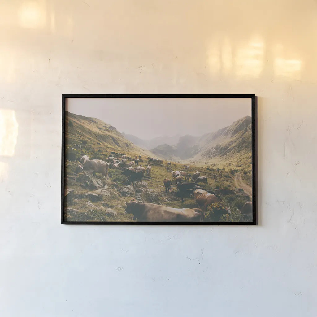 In the Valley by Aledanda. shown as a paper print in a black flame. Available as a archival giclee rolled canvas, fine art paper, or poster print. SKU 38320i.