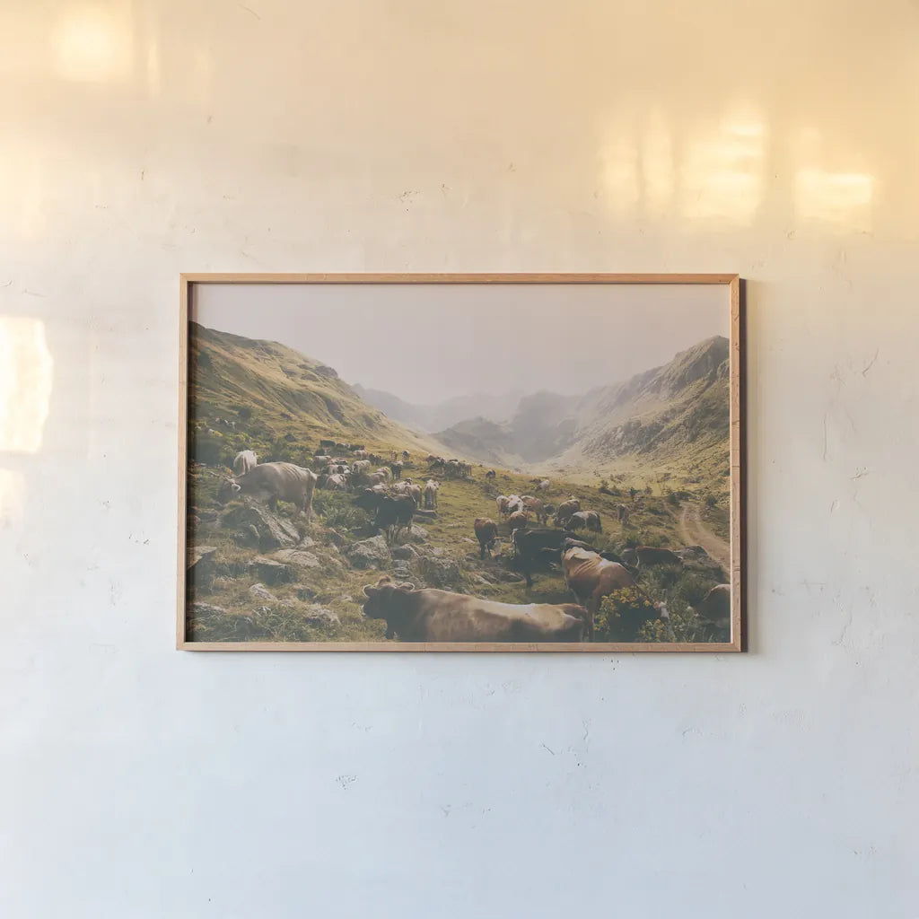 In the Valley by Aledanda. shown as a paper print in a natural frame. Available as a archival giclee rolled canvas, fine art paper, or poster print. SKU 38320i.