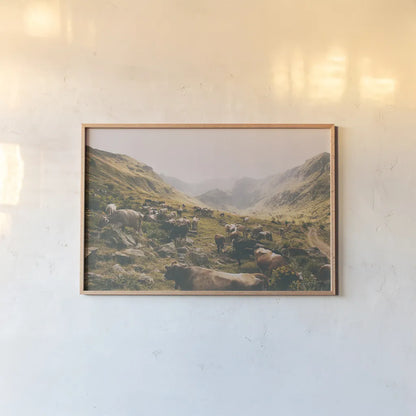 In the Valley by Aledanda. shown as a paper print in a natural frame. Available as a archival giclee rolled canvas, fine art paper, or poster print. SKU 38320i.