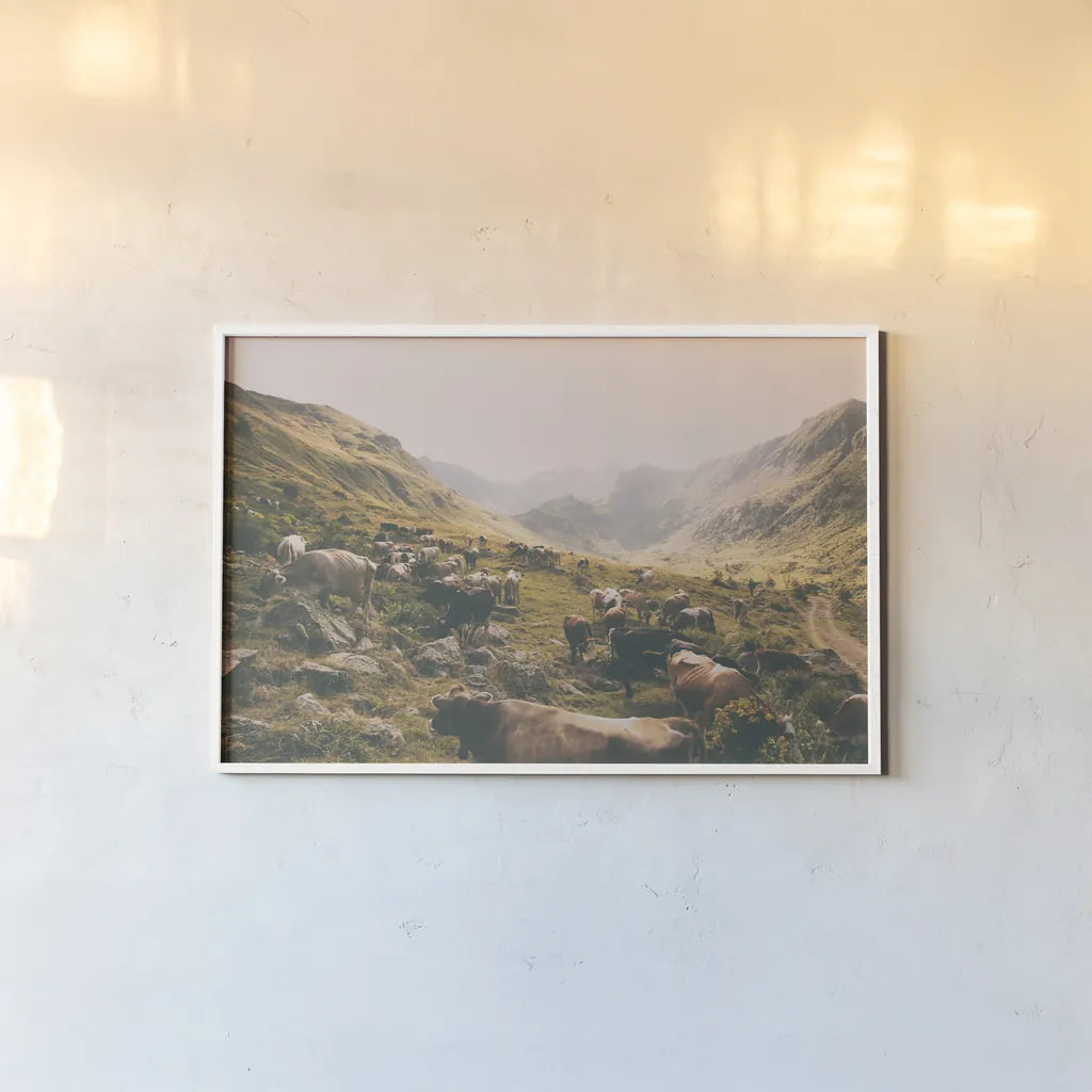 In the Valley by Aledanda. shown as a paper print in a white frame. Available as a archival giclee rolled canvas, fine art paper, or poster print. SKU 38320i.