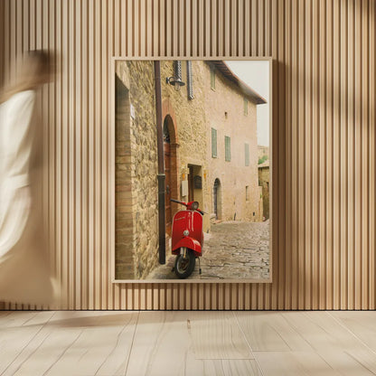 Italian Scooter by Aledanda. shown as over sized large wall art. Available as an archival giclee rolled canvas, fine art paper, or poster print. SKU 72738h.