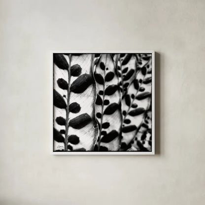 Leaves and Vines by Aledanda. Shown in a crisp white glass frame for a clean and minimalist style. Available as an archival giclee rolled canvas, fine art paper, or poster print. SKU 37455a.