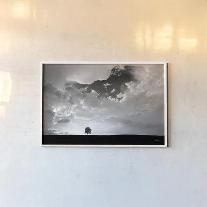 Lone Tree by Aledanda. shown as a paper print in a white frame. Available as a archival giclee rolled canvas, fine art paper, or poster print. SKU 10151i.