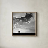 Lone Tree Square by Aledanda. Shown in a natural wood glass frame for a timeless modern aesthetic. Available as an archival giclee rolled canvas, fine art paper, or poster print. SKU 15233a.