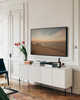 Marthas Vineyard Beach II by Aledanda. shown as a framed stretched canvas in a living room above a console. Available as a archival giclee rolled canvas, fine art paper, or poster print. SKU 53598i.