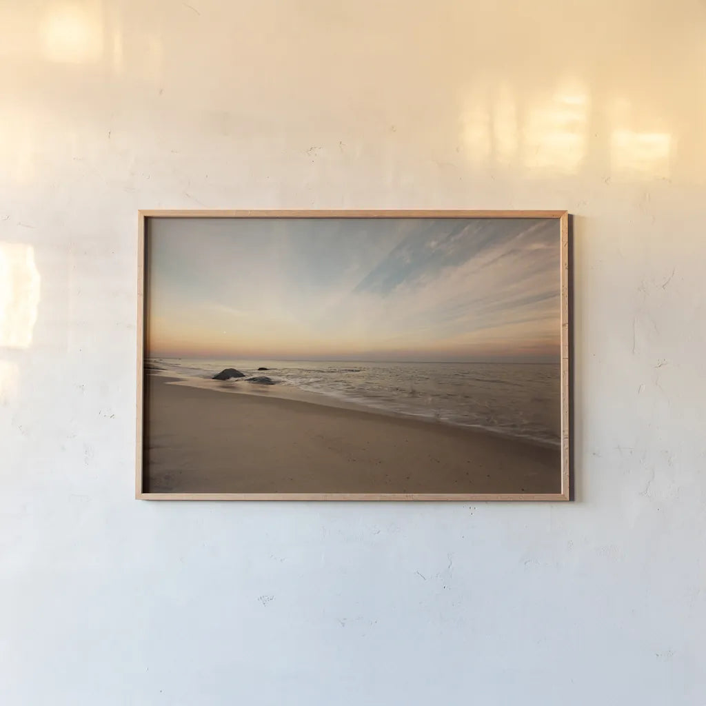 Marthas Vineyard Beach II by Aledanda. shown as a paper print in a natural frame. Available as a archival giclee rolled canvas, fine art paper, or poster print. SKU 53598i.
