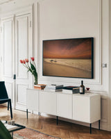 Marthas Vineyard Beach III by Aledanda. shown as a framed stretched canvas in a living room above a console. Available as a archival giclee rolled canvas, fine art paper, or poster print. SKU 53599i.
