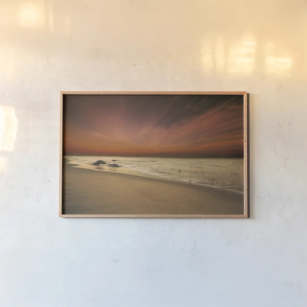 Marthas Vineyard Beach III by Aledanda. shown as a paper print in a natural frame. Available as a archival giclee rolled canvas, fine art paper, or poster print. SKU 53599i.