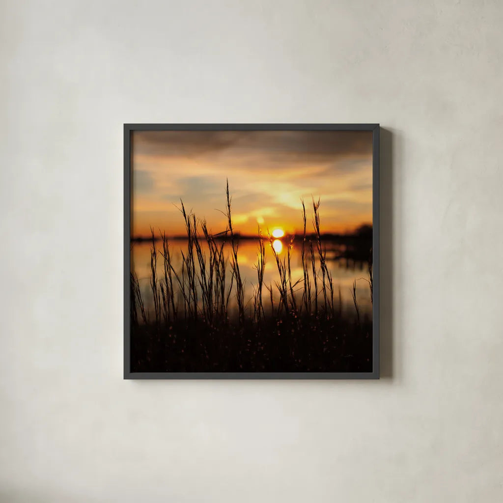 Maryland Sunset II by Aledanda. Shown in a sleek black glass frame for a contemporary gallery look. Available as an archival giclee rolled canvas, fine art paper, or poster print. SKU 52952a.