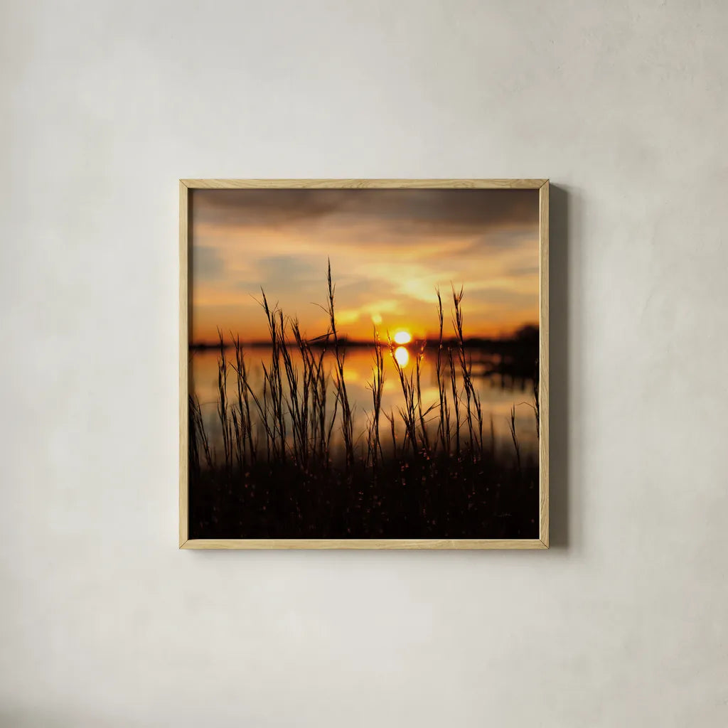 Maryland Sunset II by Aledanda. Shown in a natural wood glass frame for a timeless modern aesthetic. Available as an archival giclee rolled canvas, fine art paper, or poster print. SKU 52952a.
