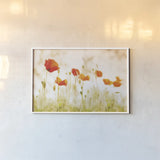 Meadow Poppies by Aledanda. shown as a paper print in a white frame. Available as a archival giclee rolled canvas, fine art paper, or poster print. SKU 72739i.