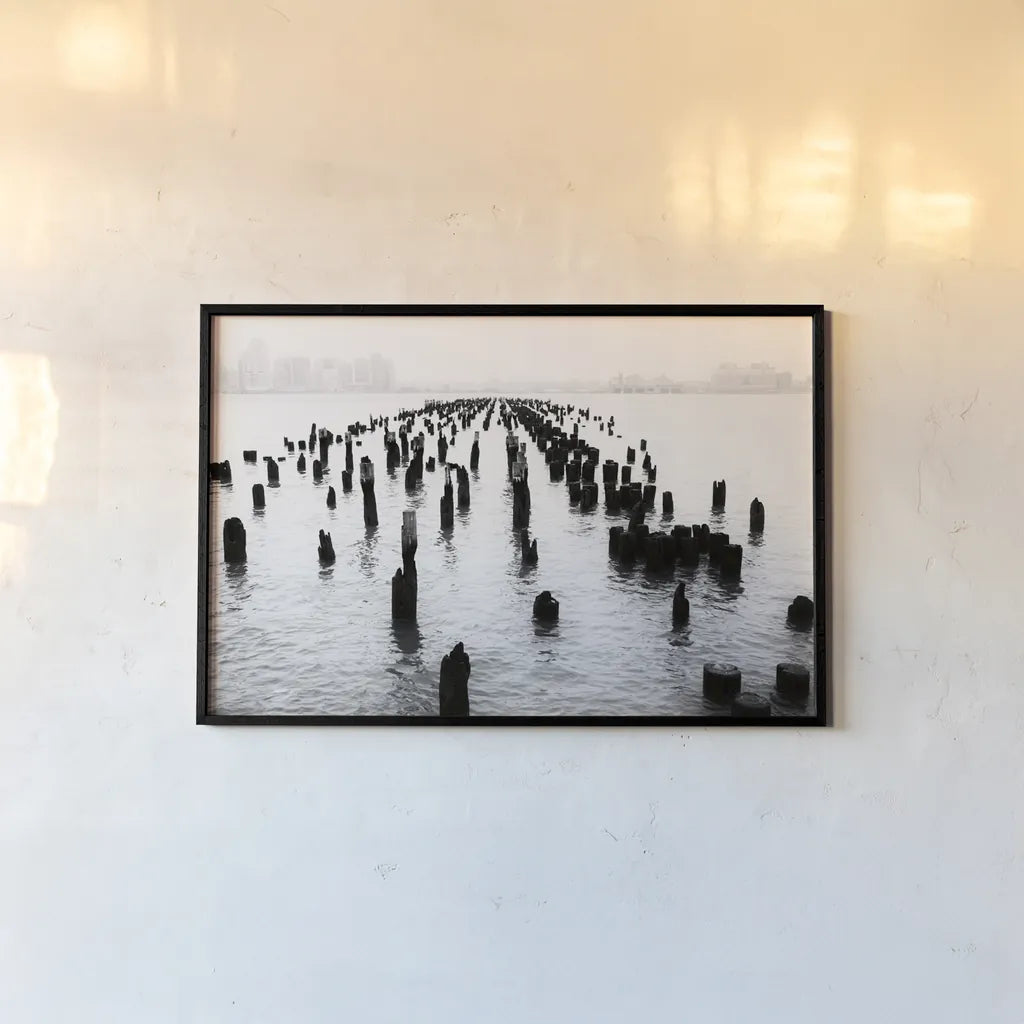 Memory Piers by Aledanda. shown as a paper print in a black flame. Available as a archival giclee rolled canvas, fine art paper, or poster print. SKU 64373i.