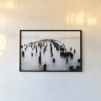 Memory Piers by Aledanda. shown as a paper print in a black flame. Available as a archival giclee rolled canvas, fine art paper, or poster print. SKU 64373i.
