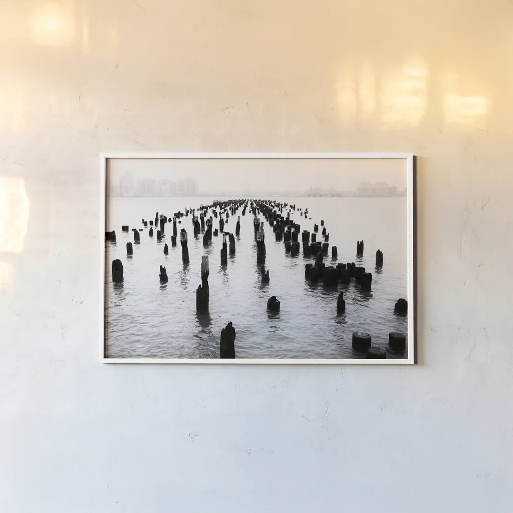 Memory Piers by Aledanda. shown as a paper print in a white frame. Available as a archival giclee rolled canvas, fine art paper, or poster print. SKU 64373i.