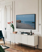 Moonlit II Crop by Aledanda. shown as a framed stretched canvas in a living room above a console. Available as a archival giclee rolled canvas, fine art paper, or poster print. SKU 37442i.