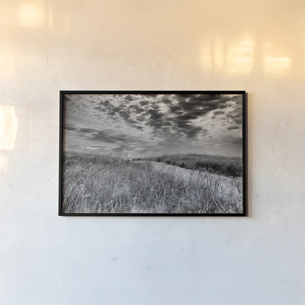 Nantucket Dunes by Aledanda. shown as a paper print in a black flame. Available as a archival giclee rolled canvas, fine art paper, or poster print. SKU 52953i.