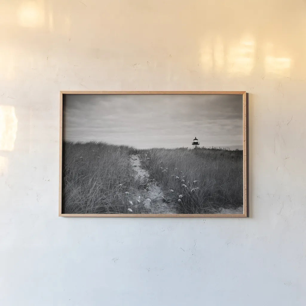 Nantucket Light by Aledanda. shown as a paper print in a natural frame. Available as a archival giclee rolled canvas, fine art paper, or poster print. SKU 64374i.