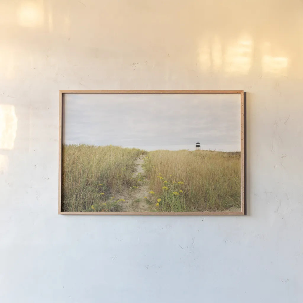 Nantucket Light Color by Aledanda. shown as a paper print in a natural frame. Available as a archival giclee rolled canvas, fine art paper, or poster print. SKU 77228i.