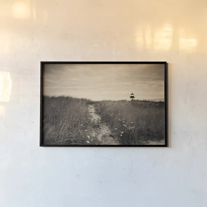 Nantucket Light Sepia by Aledanda. shown as a paper print in a black flame. Available as a archival giclee rolled canvas, fine art paper, or poster print. SKU 79232i.