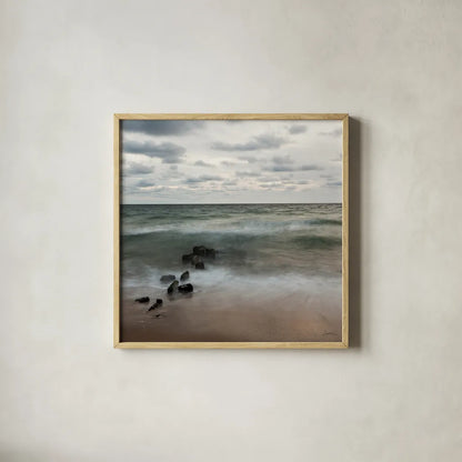 Ocean View I Crop by Aledanda. Shown in a natural wood glass frame for a timeless modern aesthetic. Available as an archival giclee rolled canvas, fine art paper, or poster print. SKU 9283a.