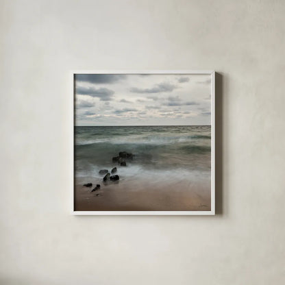 Ocean View I Crop by Aledanda. Shown in a crisp white glass frame for a clean and minimalist style. Available as an archival giclee rolled canvas, fine art paper, or poster print. SKU 9283a.